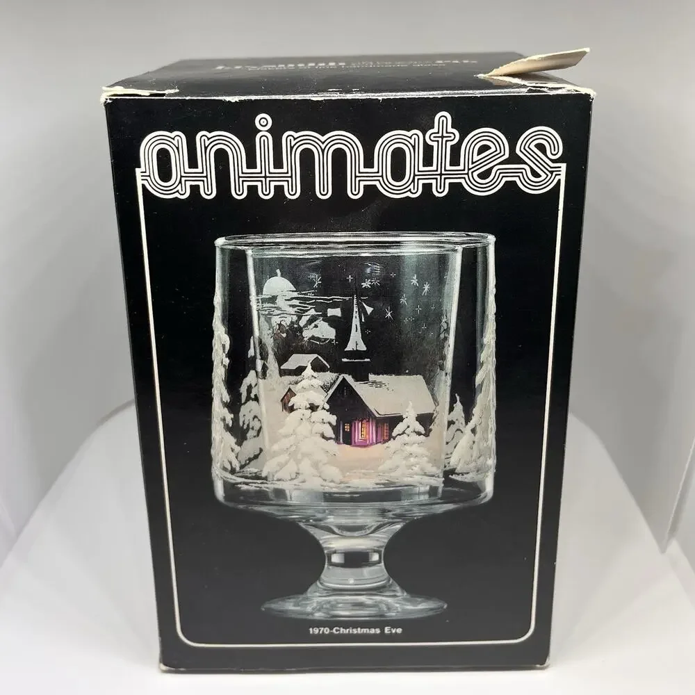 Vintage L.E.Smith Glass Animates Christmas Eve Candle Lamp 1970s Original Box